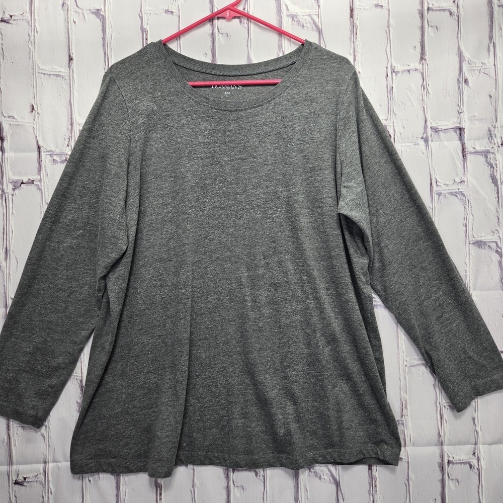 Roaman's Womens Size Large 18/20 Pullover Top Solid Gray Long Sleeve Shirt
